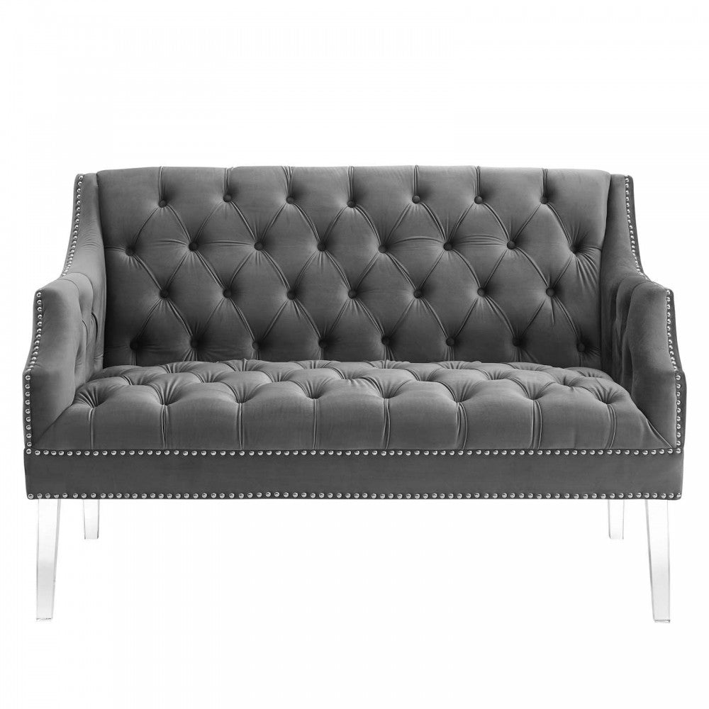 Proverbial Tufted Performance Velvet Loveseat, Gray