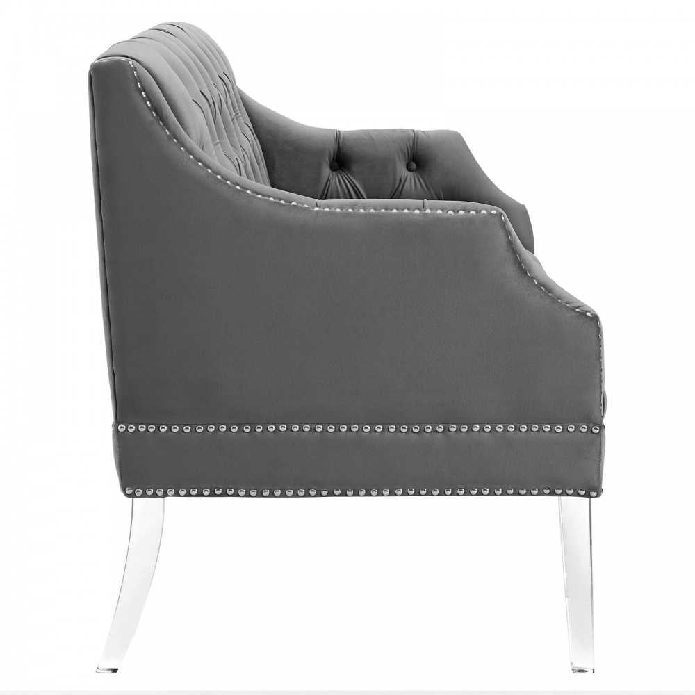 Proverbial Tufted Performance Velvet Loveseat, Gray