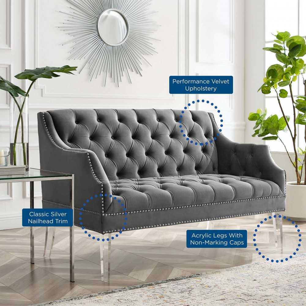Proverbial Tufted Performance Velvet Loveseat, Gray