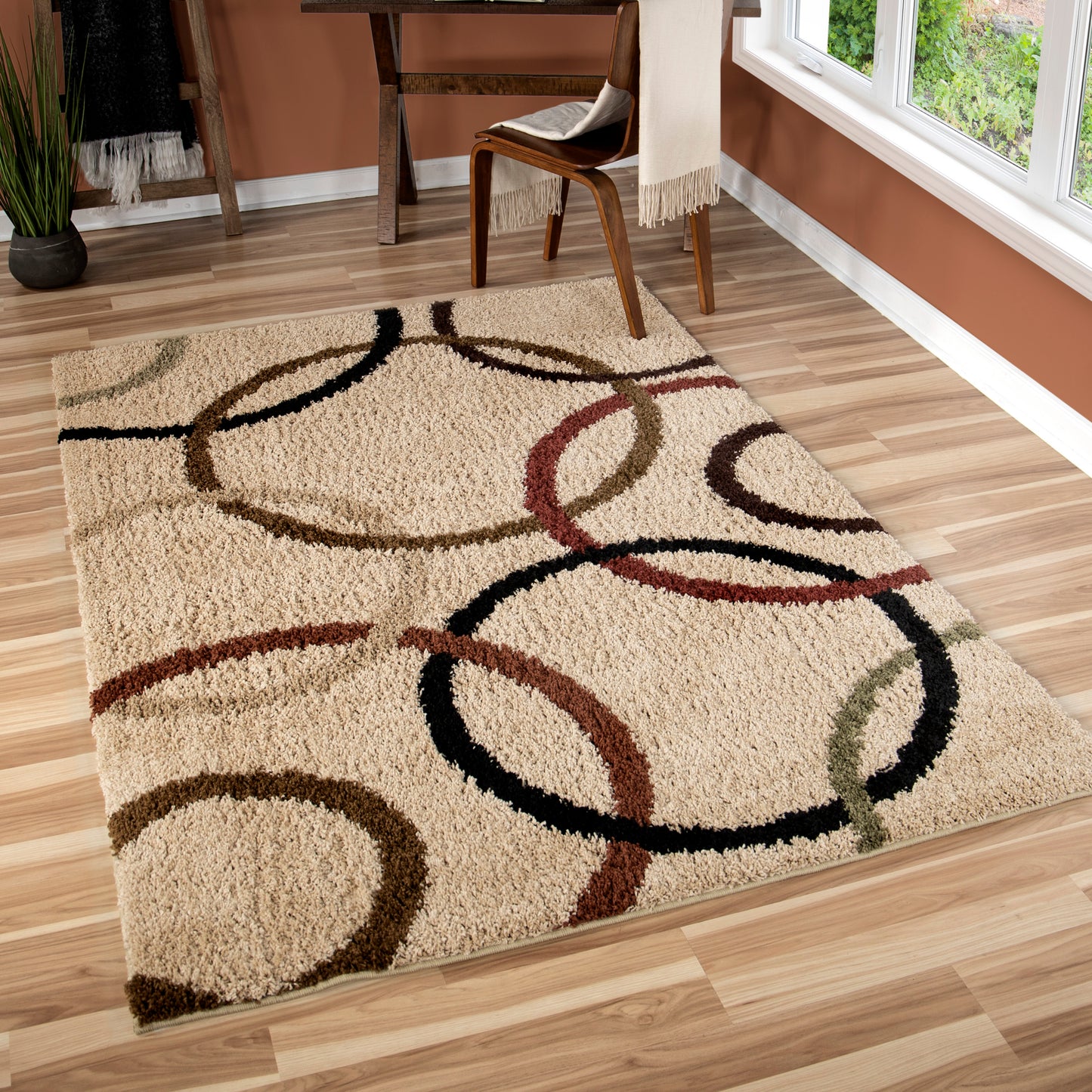 Orian Impressions Shag Circle Design Bisque 94"X130"
