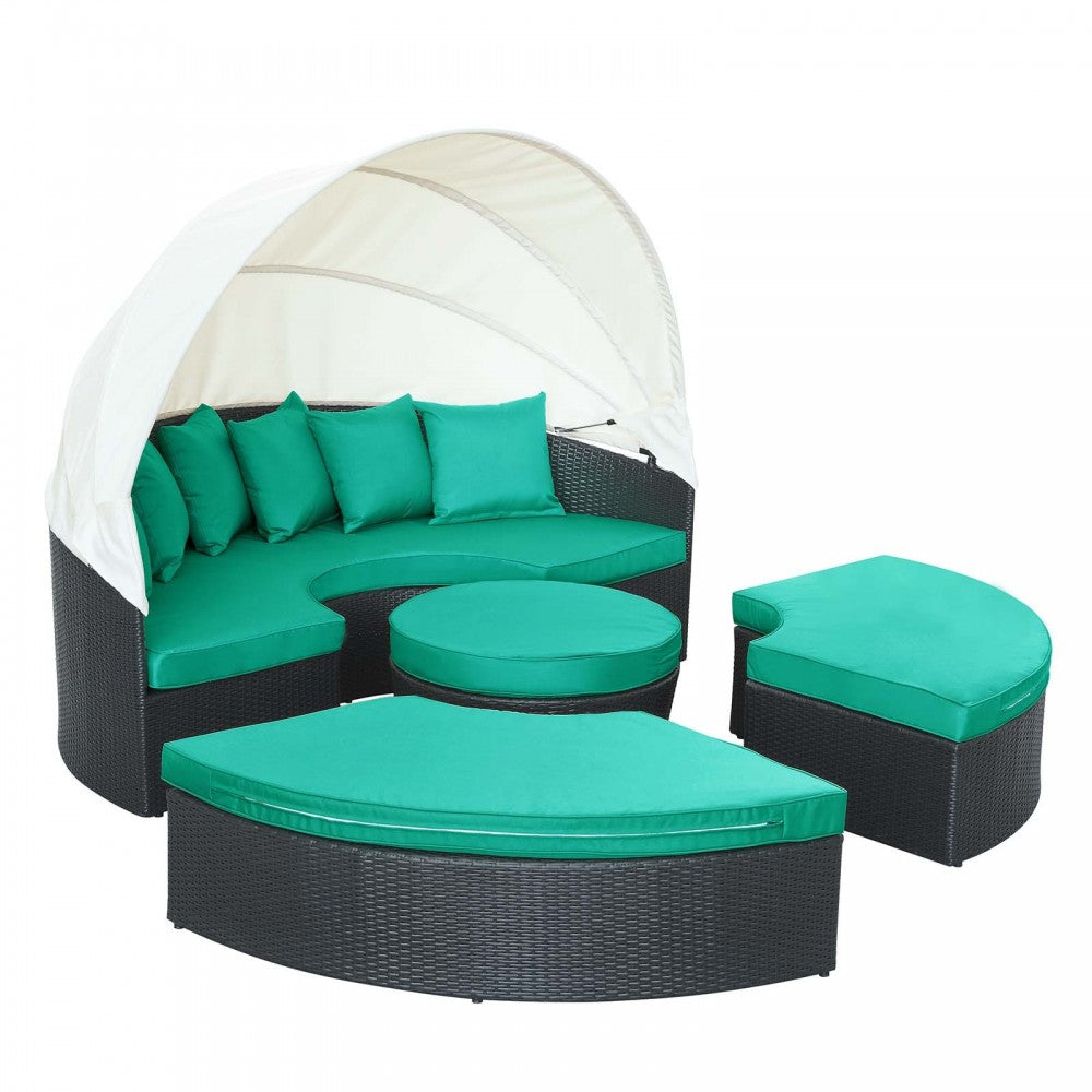 Quest Canopy Outdoor Patio Daybed, Espresso Turquoise