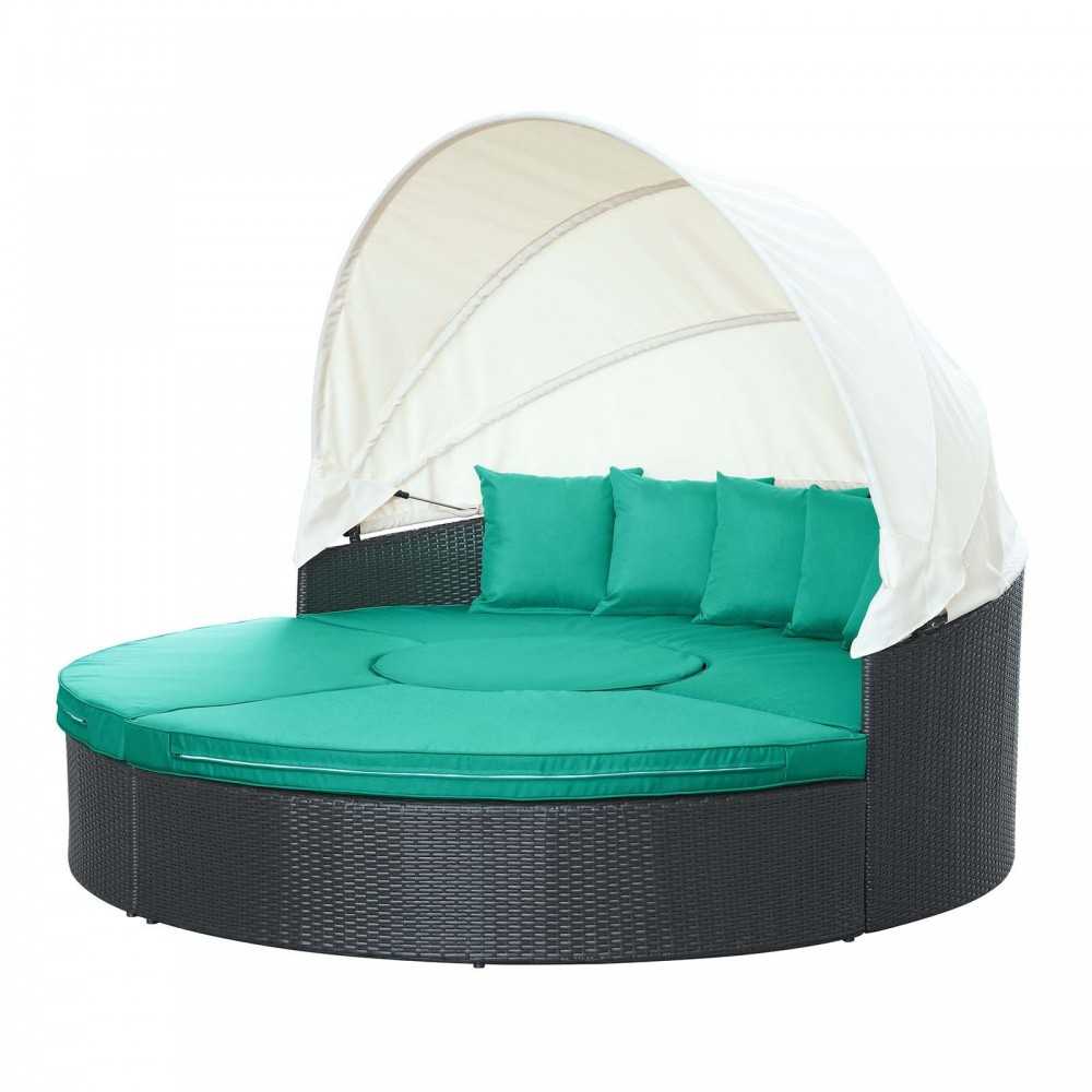 Quest Canopy Outdoor Patio Daybed, Espresso Turquoise