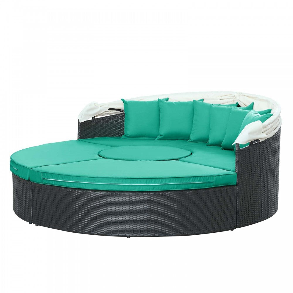 Quest Canopy Outdoor Patio Daybed, Espresso Turquoise