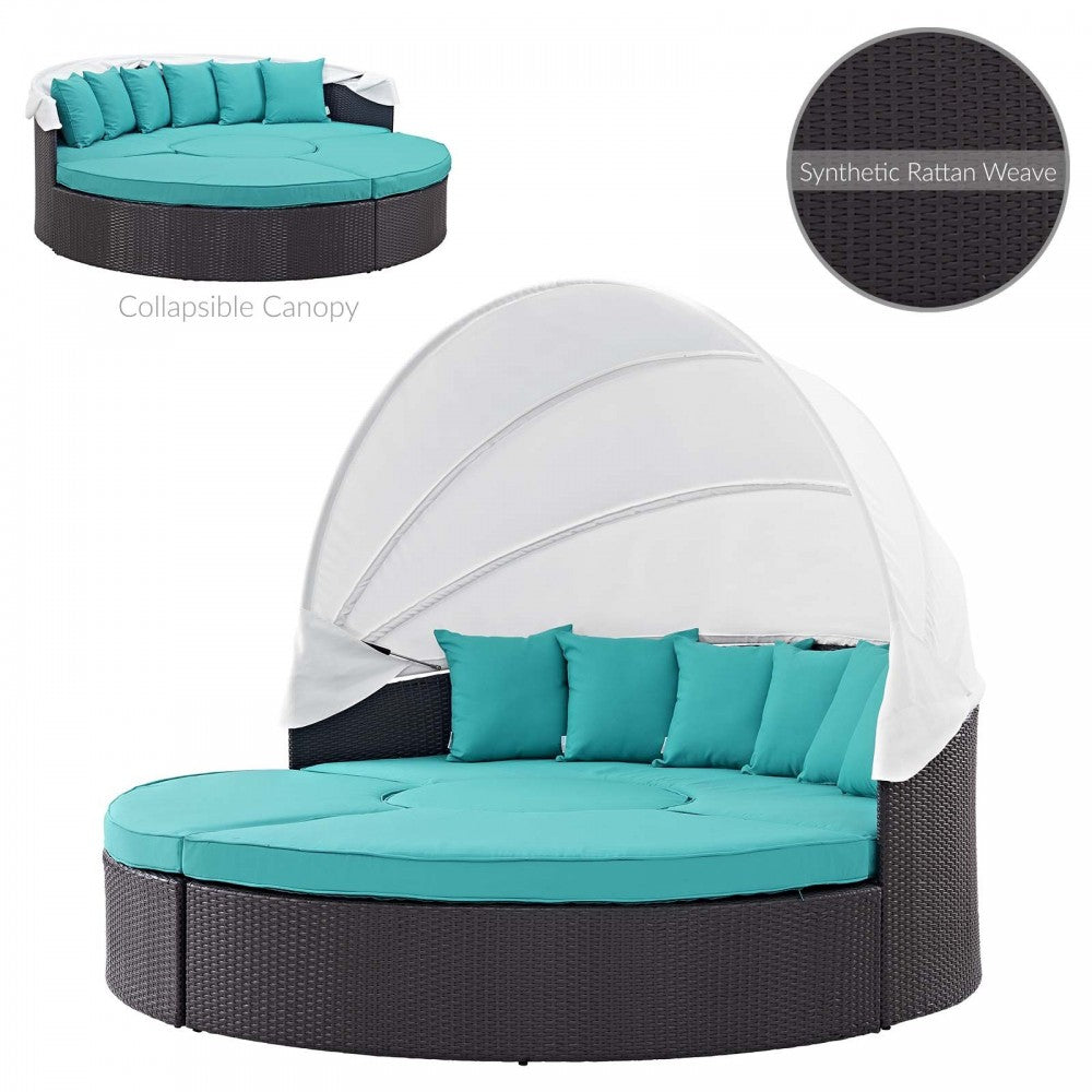 Quest Canopy Outdoor Patio Daybed, Espresso Turquoise