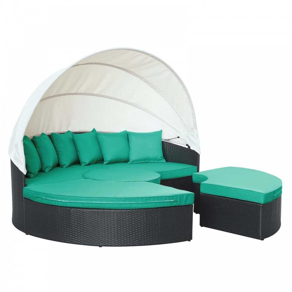 Quest Canopy Outdoor Patio Daybed, Espresso Turquoise