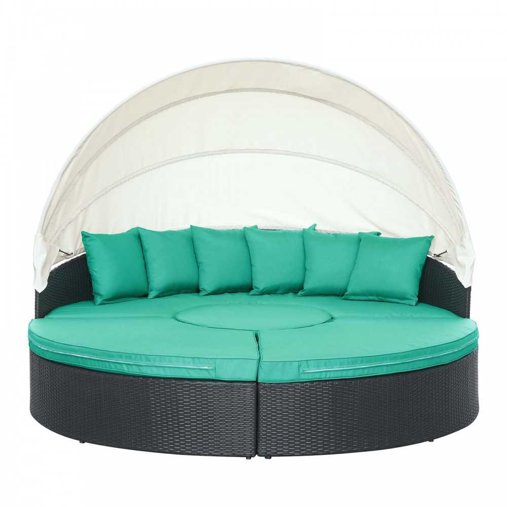 Quest Canopy Outdoor Patio Daybed, Espresso Turquoise