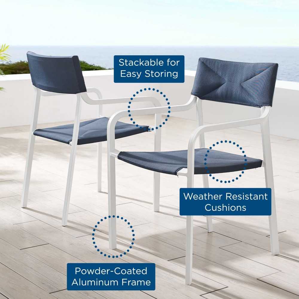 Raleigh Outdoor Patio Aluminum Armchair Set of 2, White Navy