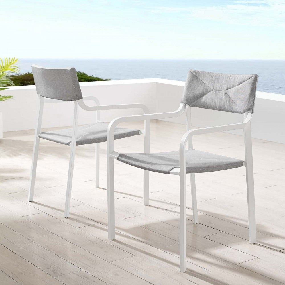 Raleigh Outdoor Patio Aluminum Armchair Set of 2, White Gray
