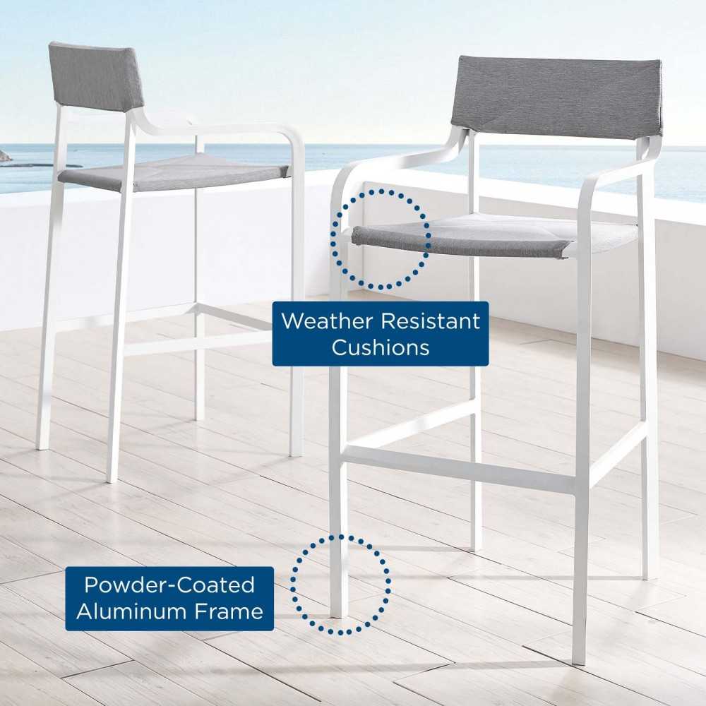 Raleigh Outdoor Patio Aluminum Bar Stool Set of 2, White Gray
