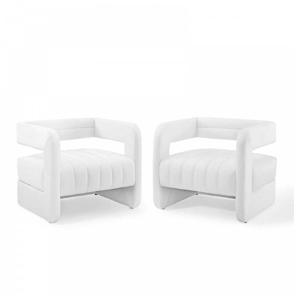 Range Tufted Performance Velvet Accent Armchair Set of 2, White