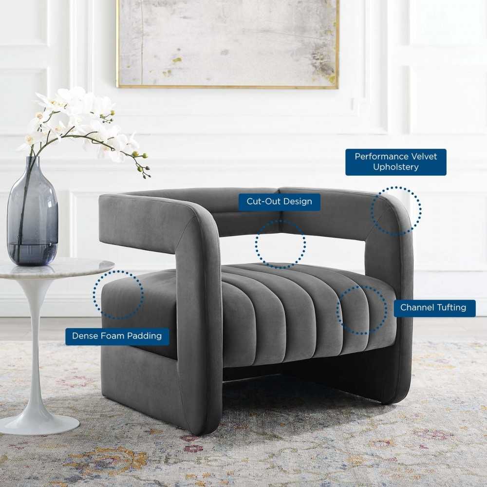 Range Tufted Performance Velvet Accent Armchair, Charcoal