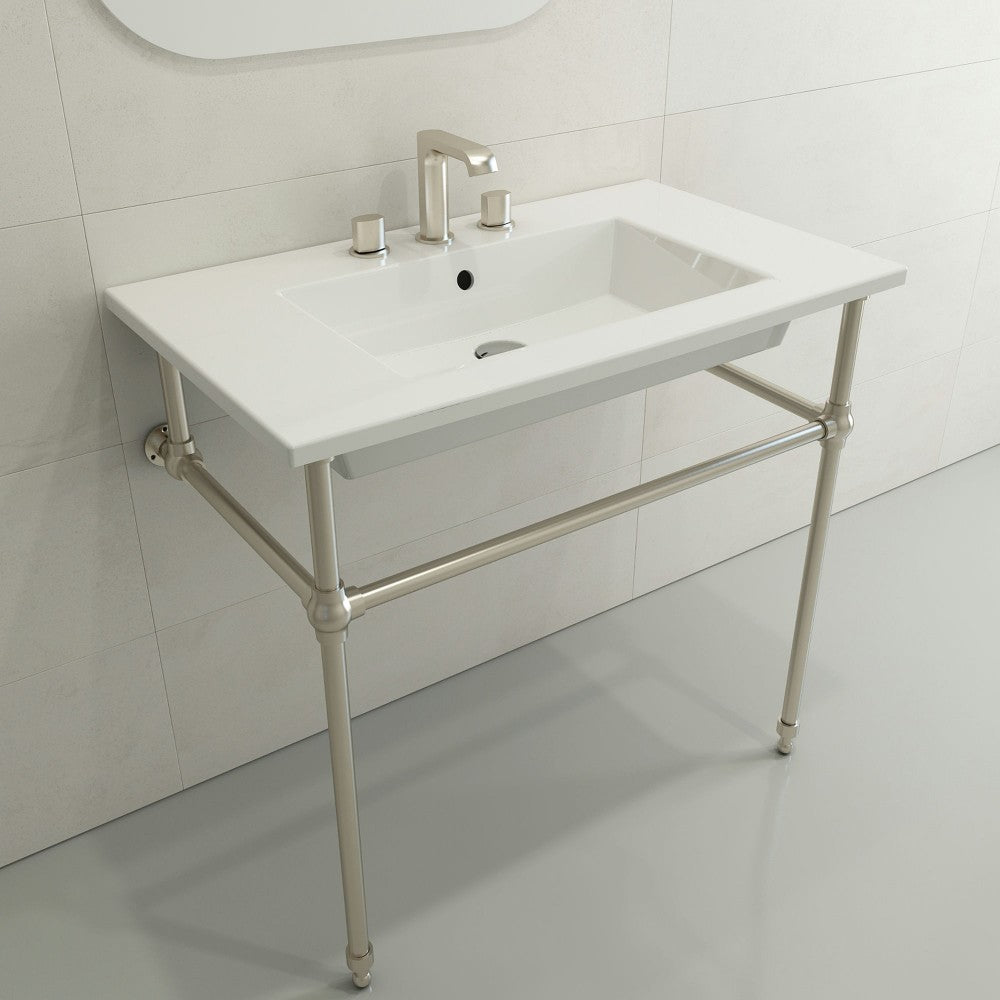 Ravenna Wall-Mounted Sink Fireclay 32.25 in. 3-Hole with Overflow in White