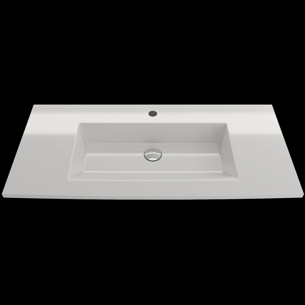 Ravenna Wall-Mounted Sink Fireclay 40.5 in. 1-Hole with Overflow in White