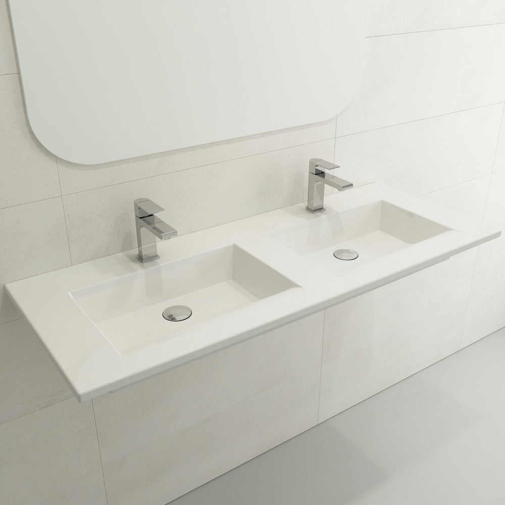 Ravenna Wall-Mounted Sink Fireclay 48 in. Double Bowl in White