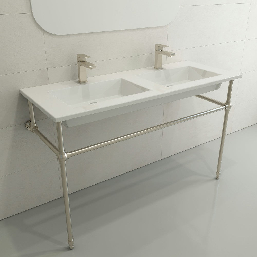 Ravenna Wall-Mounted Sink Fireclay 48 in. Double Bowl in White