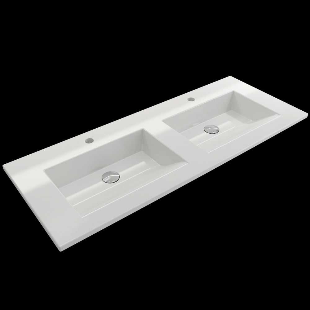 Ravenna Wall-Mounted Sink Fireclay 48 in. Double Bowl in White