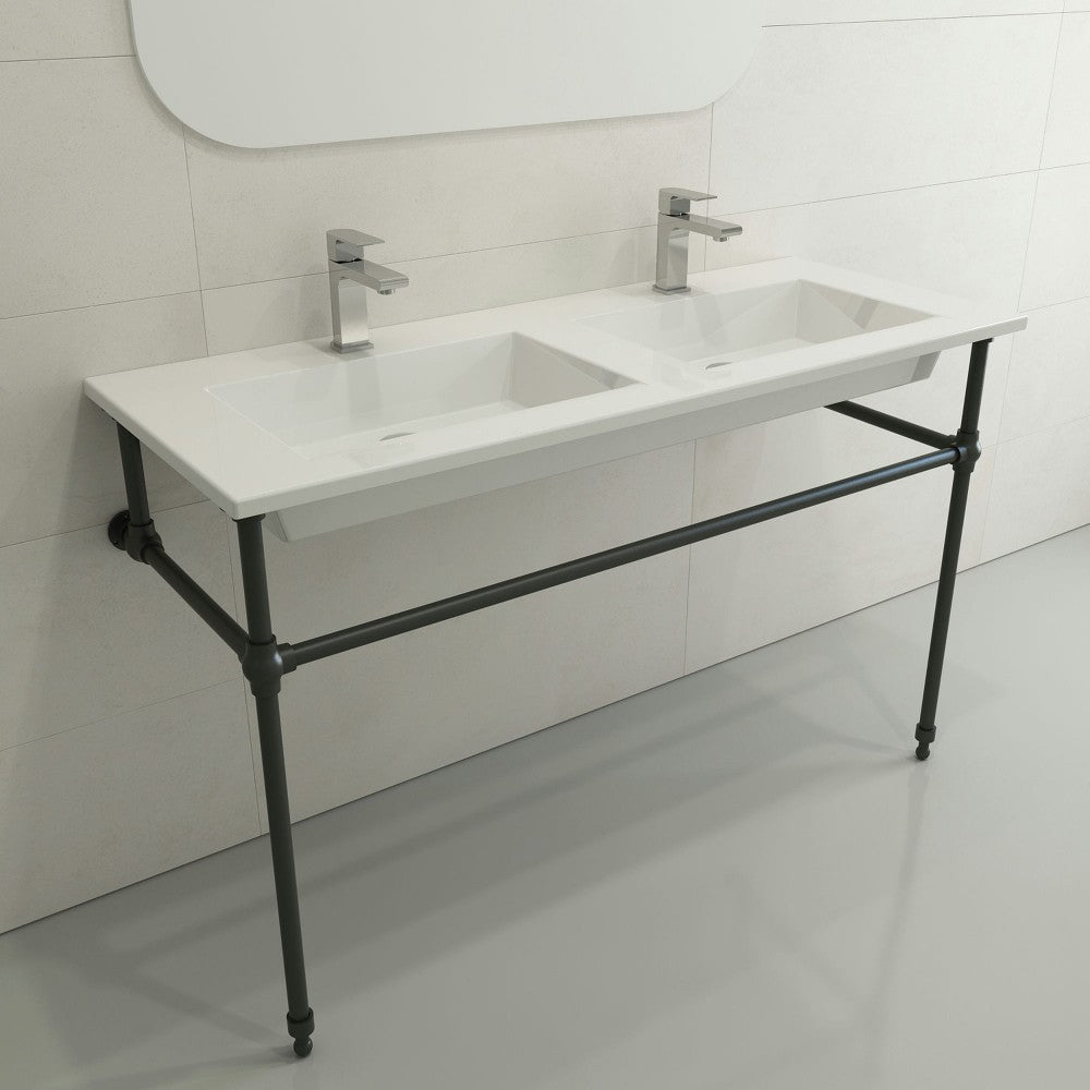 Ravenna Wall-Mounted Sink Fireclay 48 in. Double Bowl in White