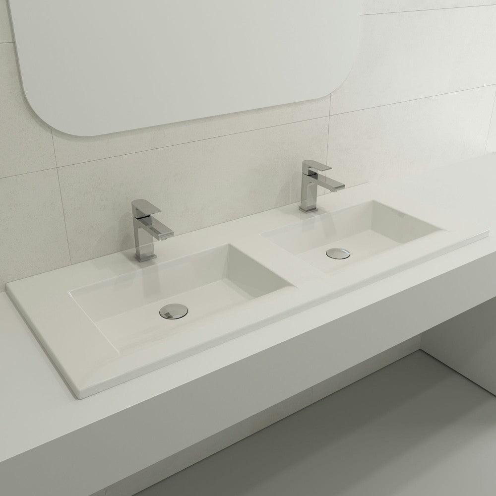 Ravenna Wall-Mounted Sink Fireclay 48 in. Double Bowl in White