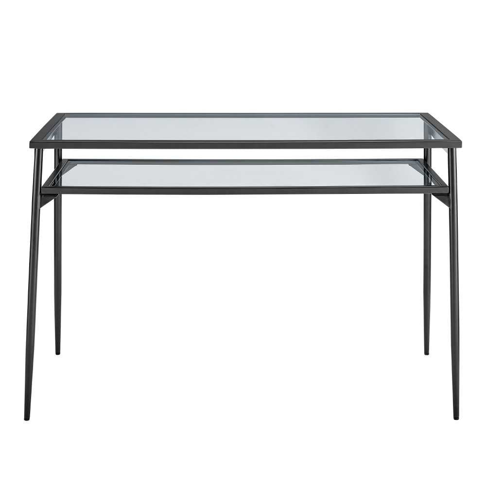 Rayna 48" Two Tier Glass and Metal Desk - Black