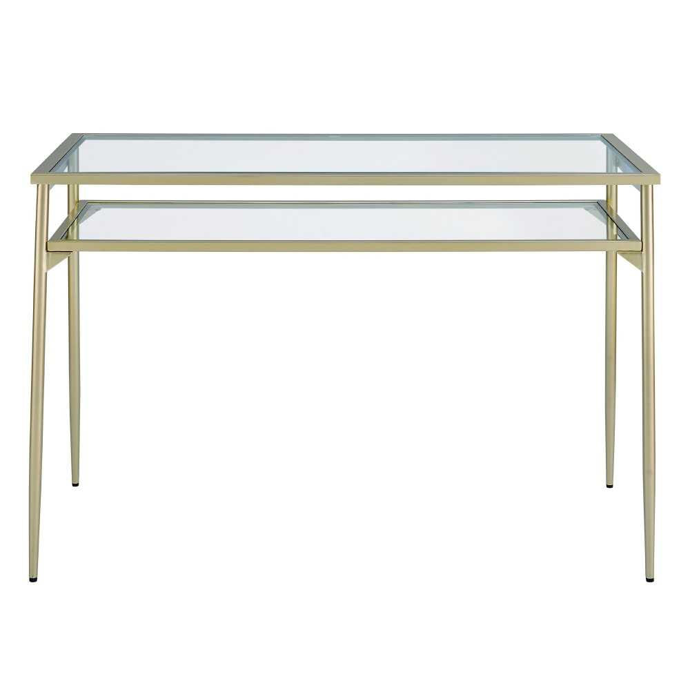 Rayna 48" Two Tier Glass and Metal Desk - Gold