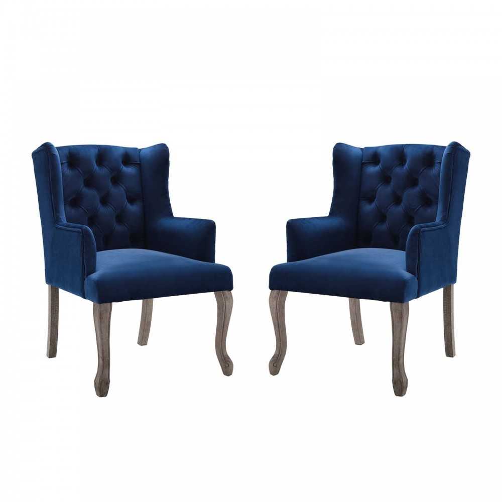 Realm Armchair Performance Velvet Set of 2, Navy