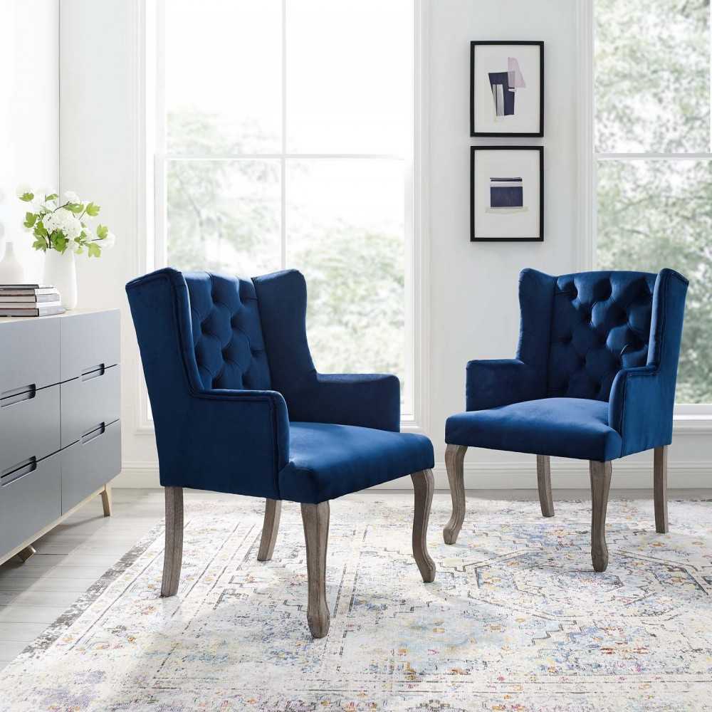 Realm Armchair Performance Velvet Set of 2, Navy