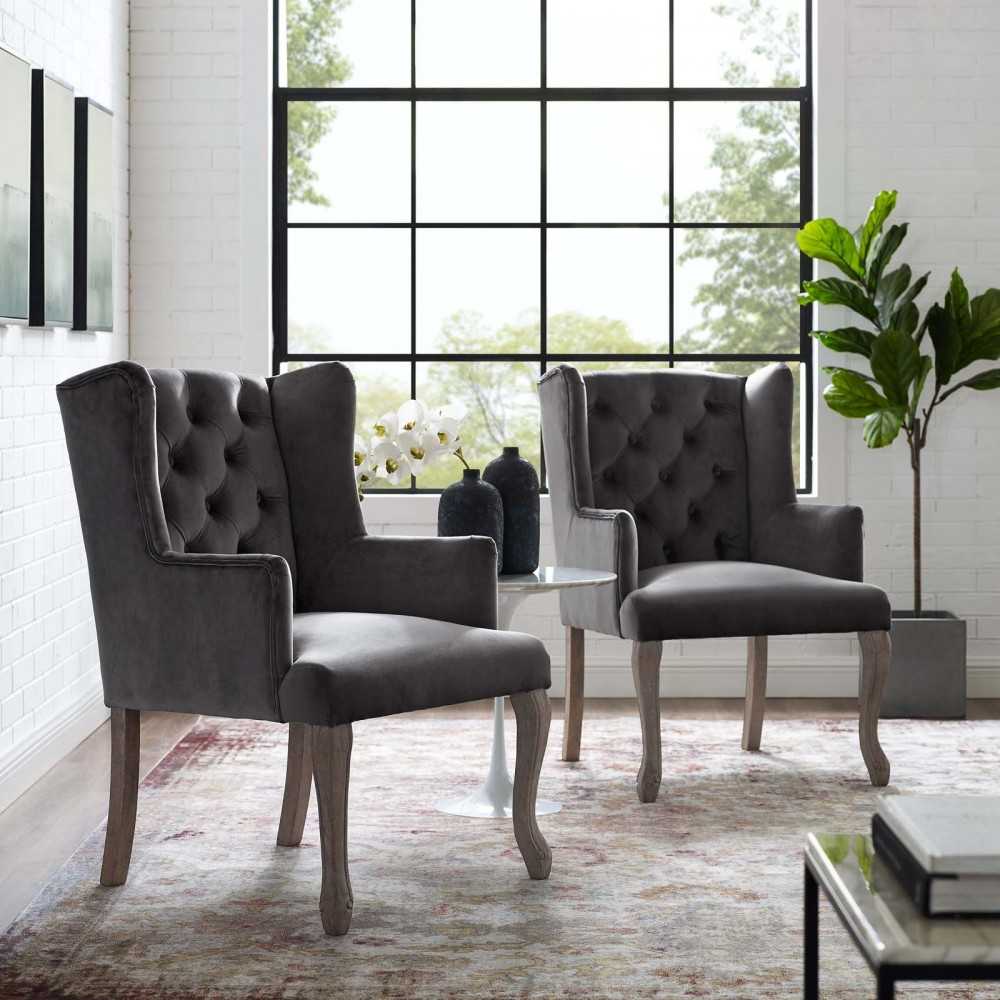 Realm Armchair Performance Velvet Set of 2, Gray