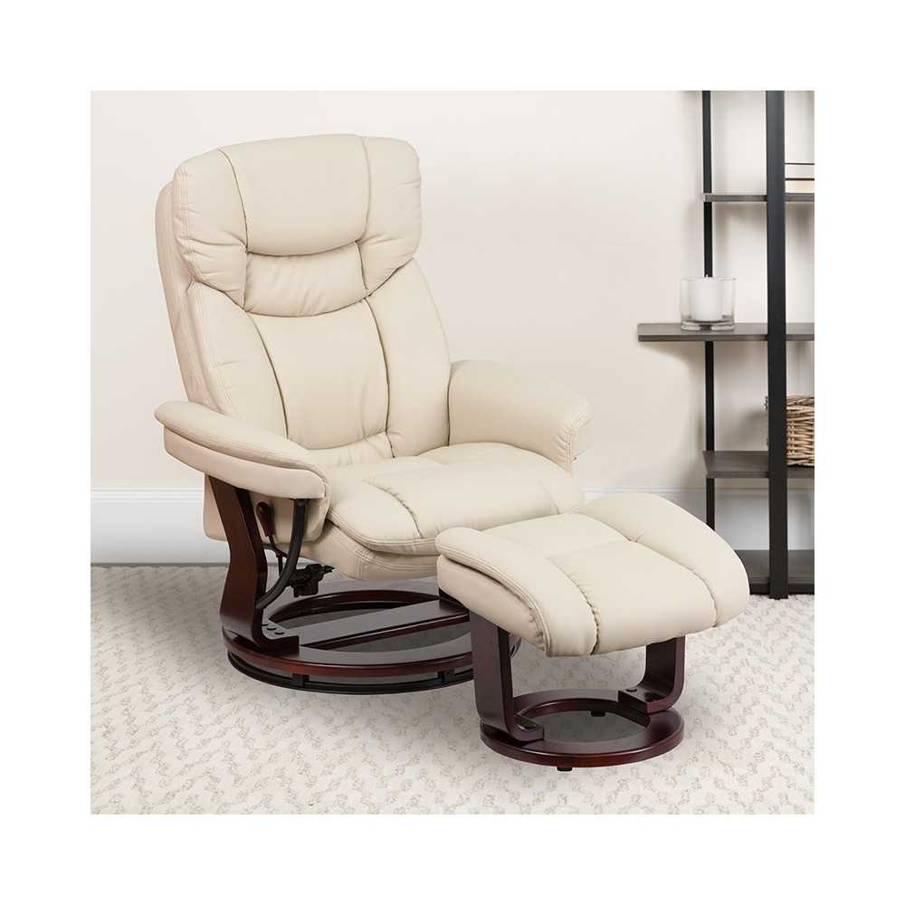 Recliner Chair with Ottoman | Beige LeatherSoft Swivel Recliner Chair with Ottoman Footrest