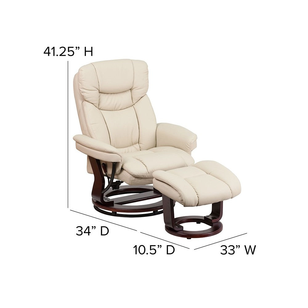 Recliner Chair with Ottoman | Beige LeatherSoft Swivel Recliner Chair with Ottoman Footrest