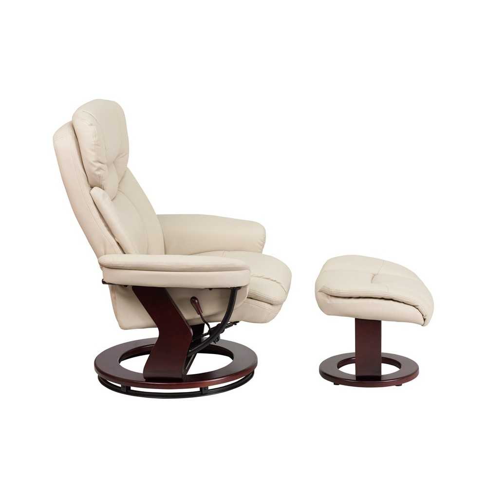 Recliner Chair with Ottoman | Beige LeatherSoft Swivel Recliner Chair with Ottoman Footrest