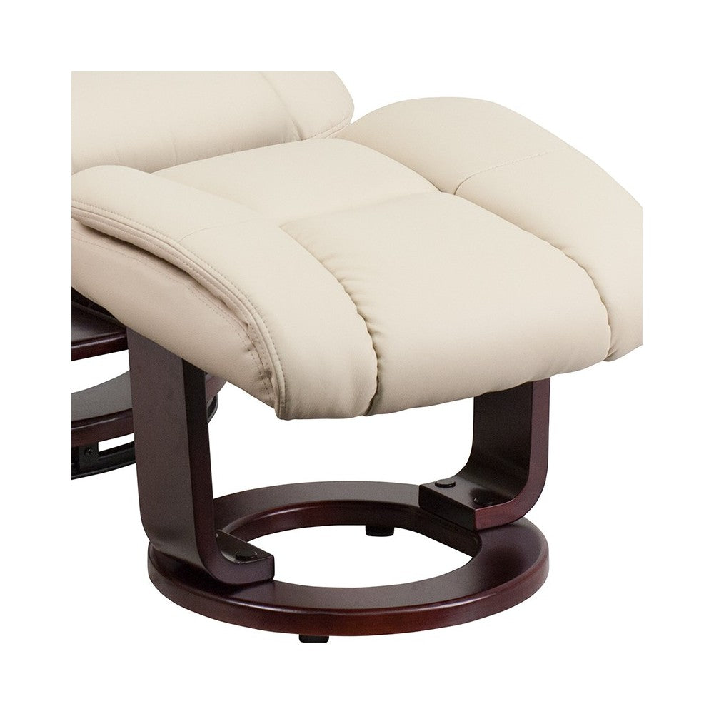 Recliner Chair with Ottoman | Beige LeatherSoft Swivel Recliner Chair with Ottoman Footrest