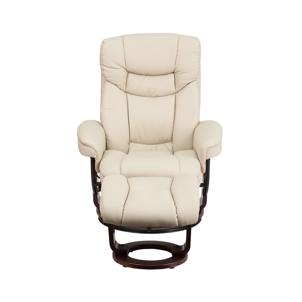 Recliner Chair with Ottoman | Beige LeatherSoft Swivel Recliner Chair with Ottoman Footrest