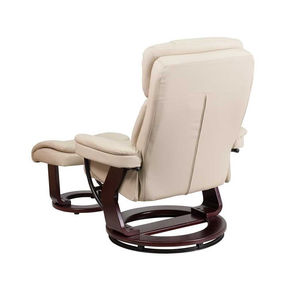 Recliner Chair with Ottoman | Beige LeatherSoft Swivel Recliner Chair with Ottoman Footrest