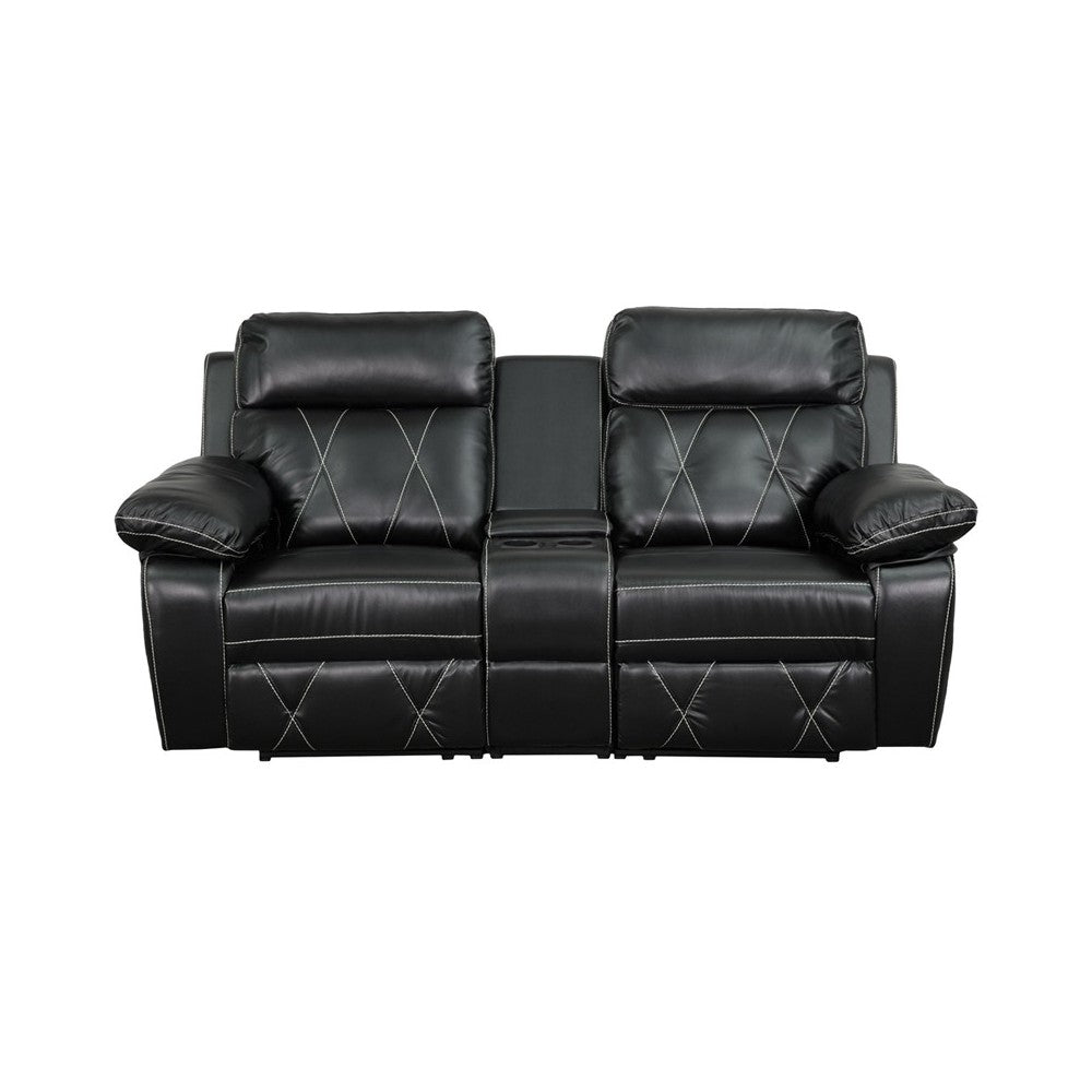 Reel Comfort Series 2-Seat Reclining Black LeatherSoft Theater Seating Unit with Straight Cup Holders