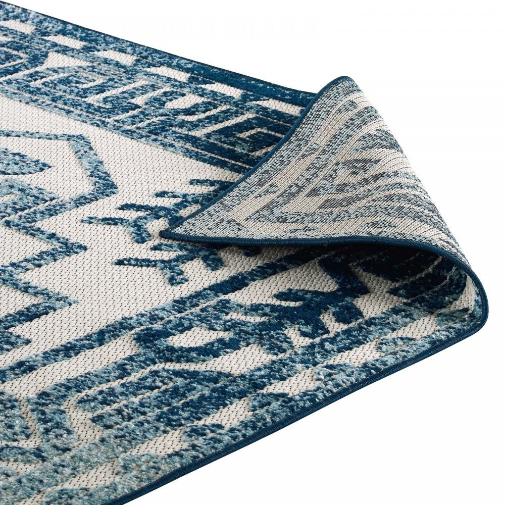 Reflect Nyssa Distressed Geometric Southwestern Aztec 8x10 Indoor/Outdoor Area Rug, Ivory and Blue