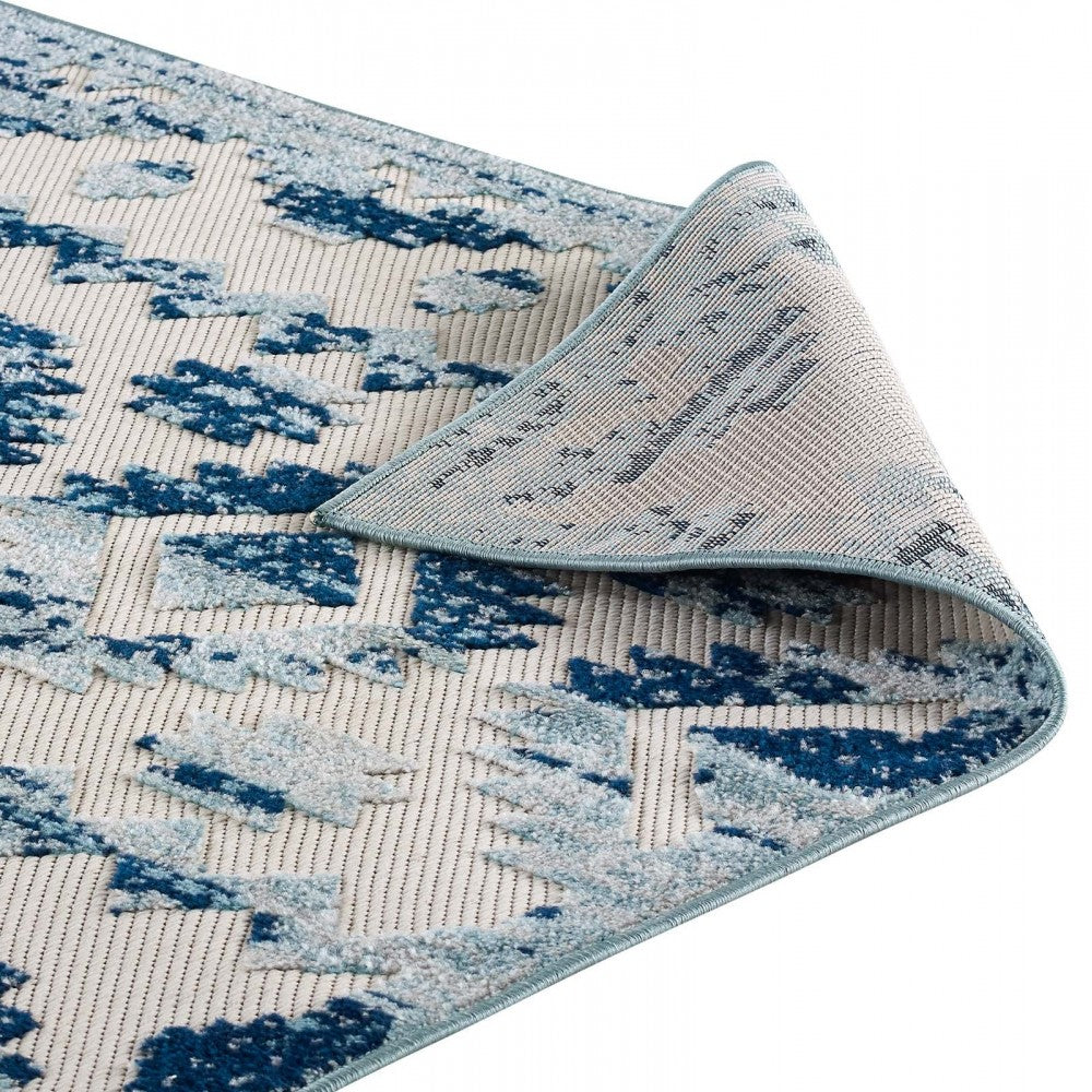 Reflect Takara Abstract Diamond Moroccan Trellis 5x8 Indoor and Outdoor Area Rug, Ivory and Blue