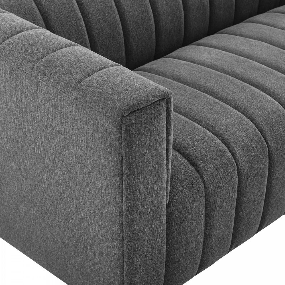 Reflection Channel Tufted Upholstered Fabric Sofa, Charcoal