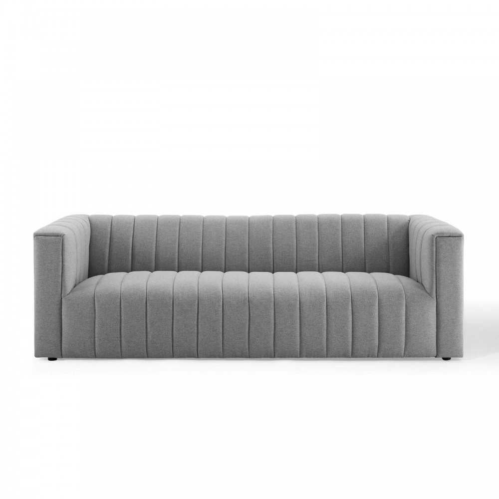 Reflection Channel Tufted Upholstered Fabric Sofa, Light Gray