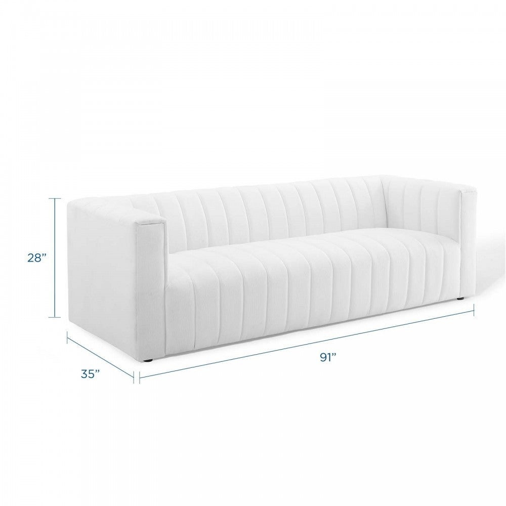 Reflection Channel Tufted Upholstered Fabric Sofa, White