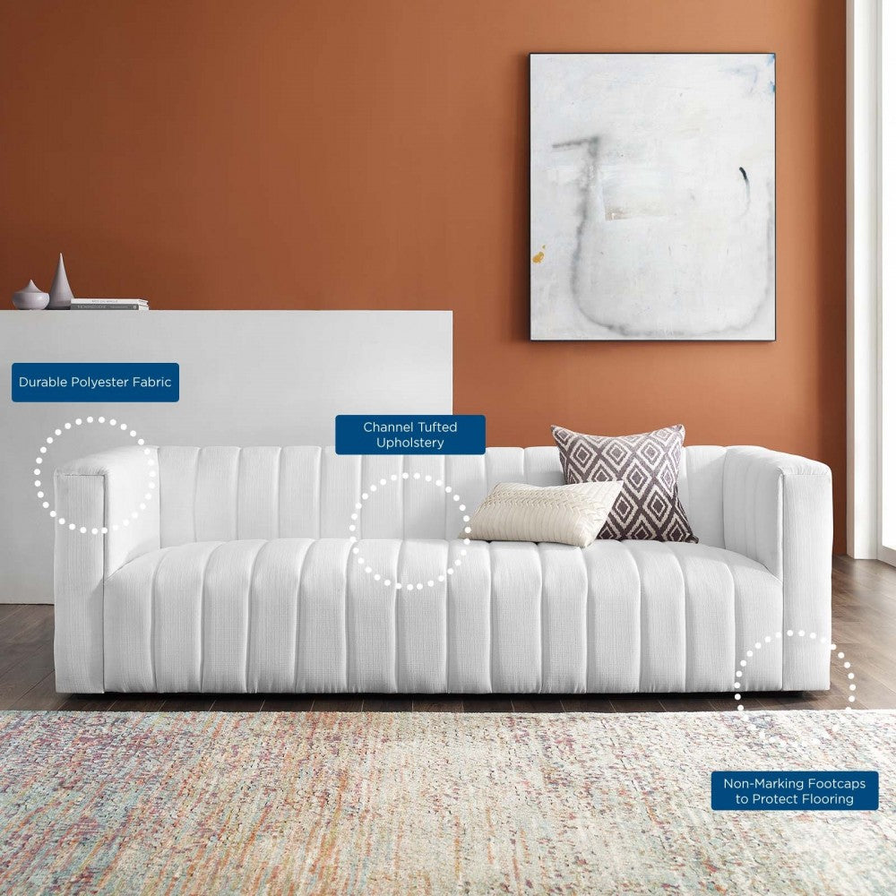 Reflection Channel Tufted Upholstered Fabric Sofa, White