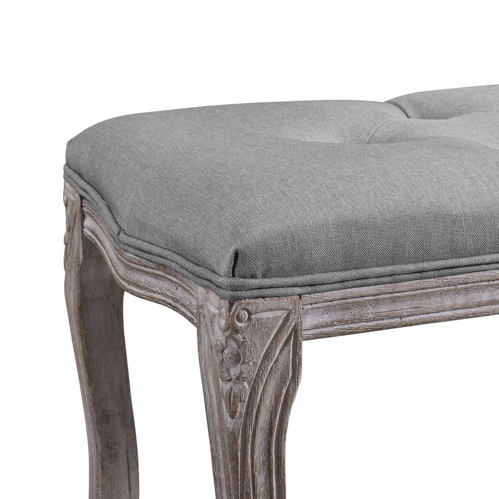 Regal Vintage French Upholstered Fabric Bench, Light Gray