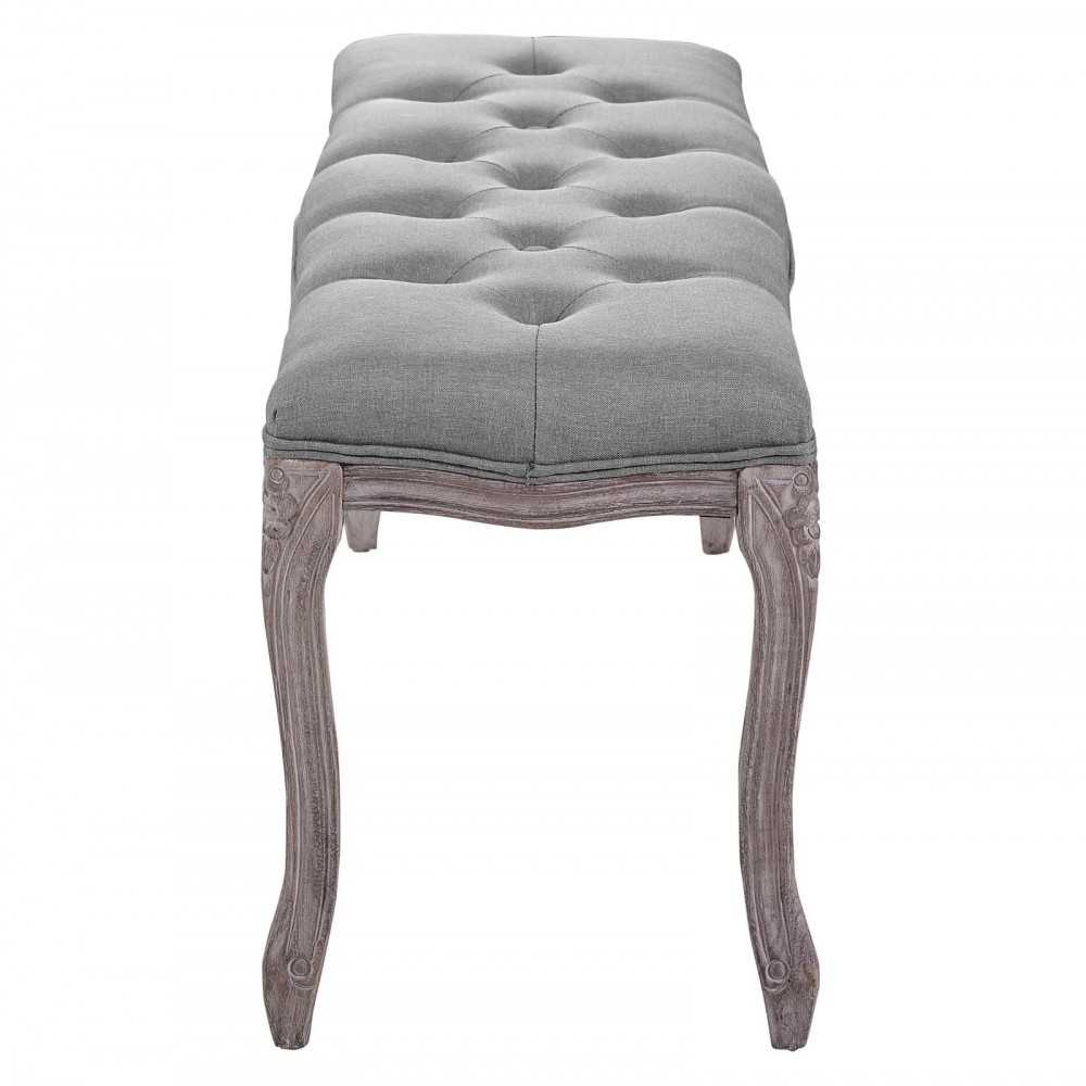 Regal Vintage French Upholstered Fabric Bench, Light Gray
