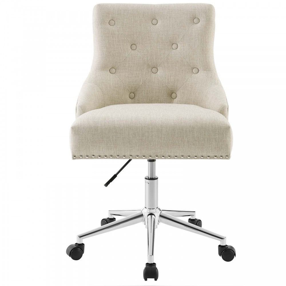Regent Tufted Button Swivel Upholstered Fabric Office Chair, Beige