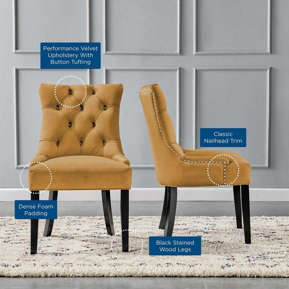 Regent Tufted Performance Velvet Dining Side Chairs - Set of 2, Cognac