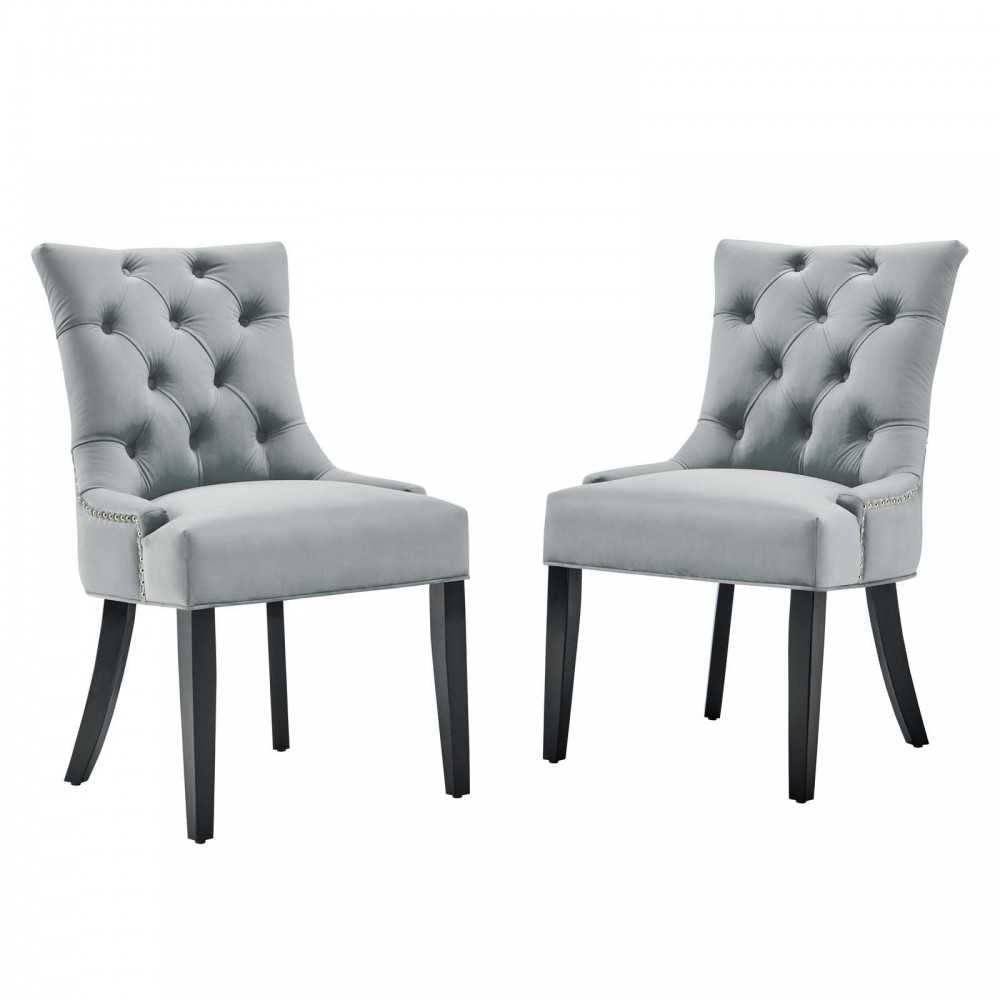 Regent Tufted Performance Velvet Dining Side Chairs - Set of 2, Light Gray