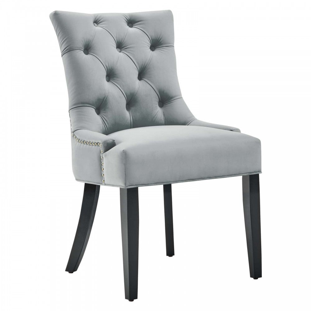 Regent Tufted Performance Velvet Dining Side Chairs - Set of 2, Light Gray