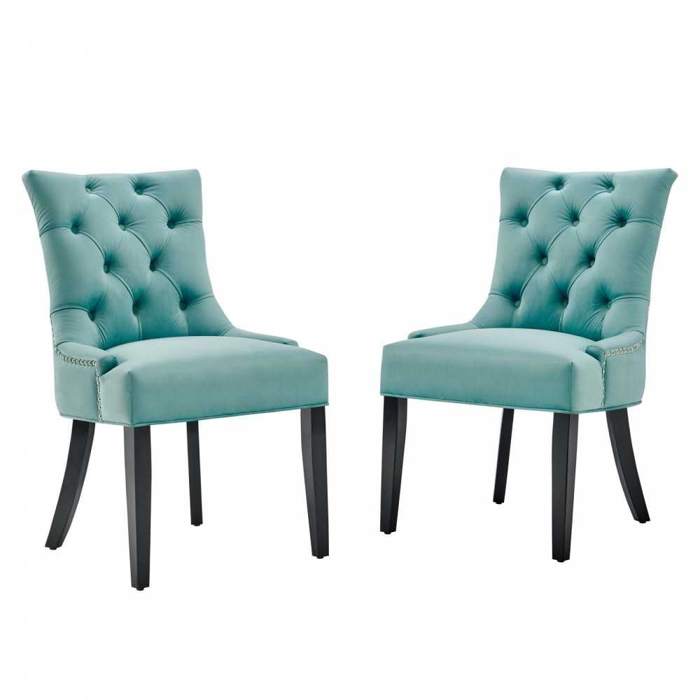 Regent Tufted Performance Velvet Dining Side Chairs - Set of 2, Mint