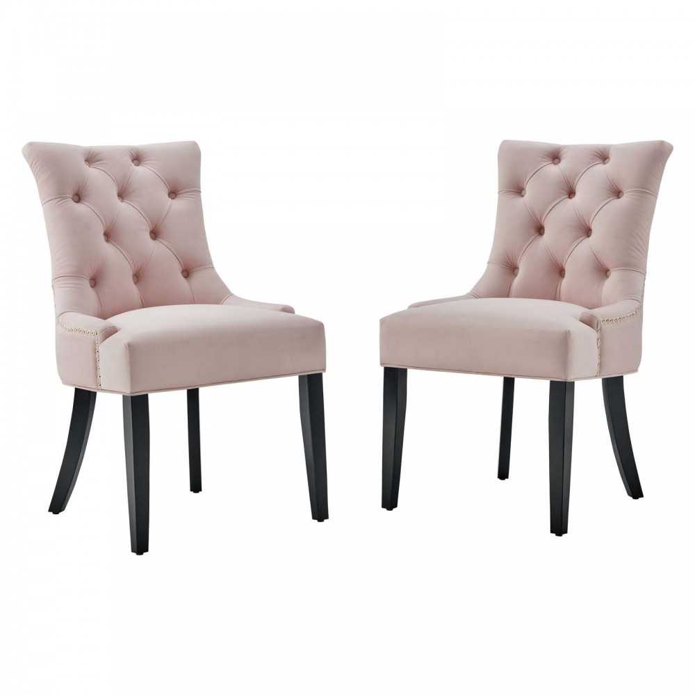 Regent Tufted Performance Velvet Dining Side Chairs - Set of 2, Pink