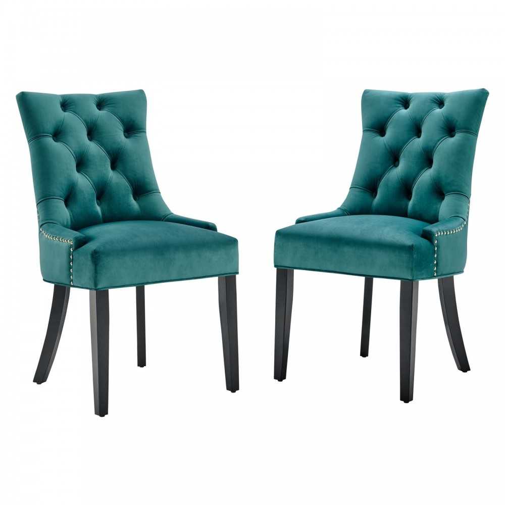 Regent Tufted Performance Velvet Dining Side Chairs - Set of 2, Teal