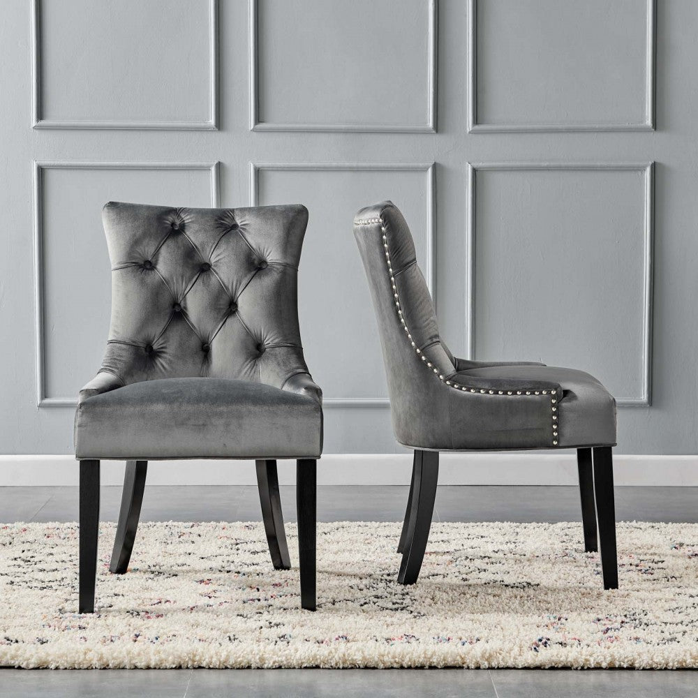 Regent Tufted Performance Velvet Dining Side Chairs - Set of 2, Charcoal
